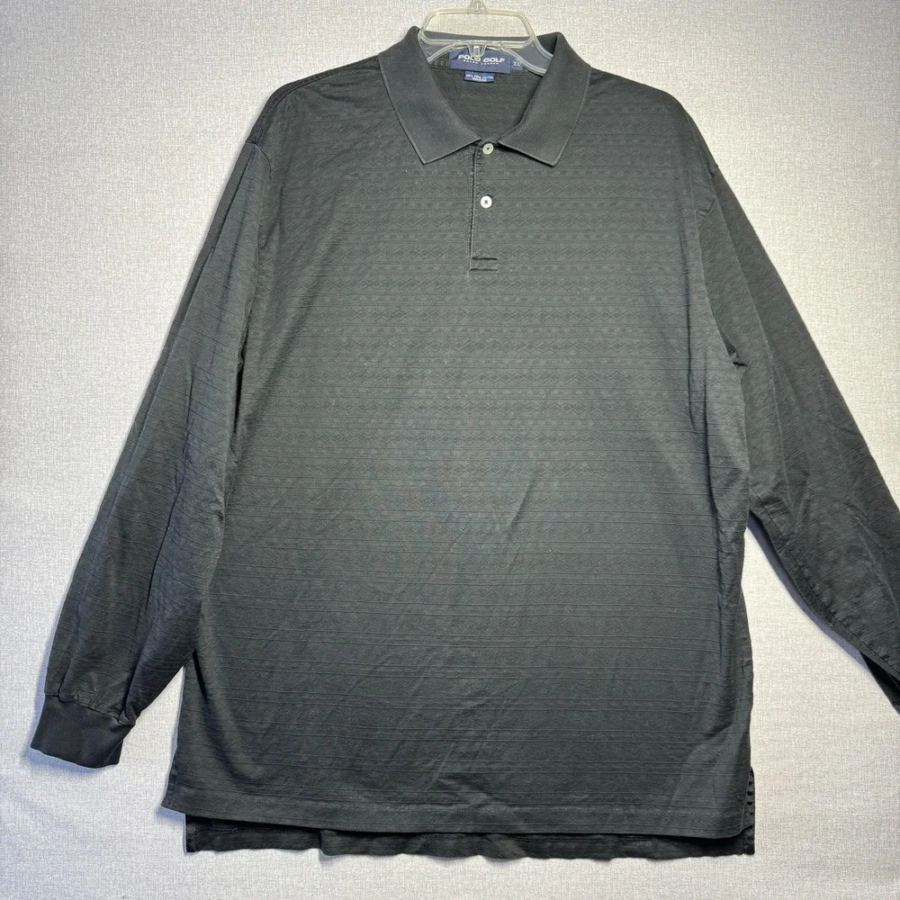 Ralph Lauren Polo Golf Shirt Mens XL Black‎ Long Sleeve Pima Cotton